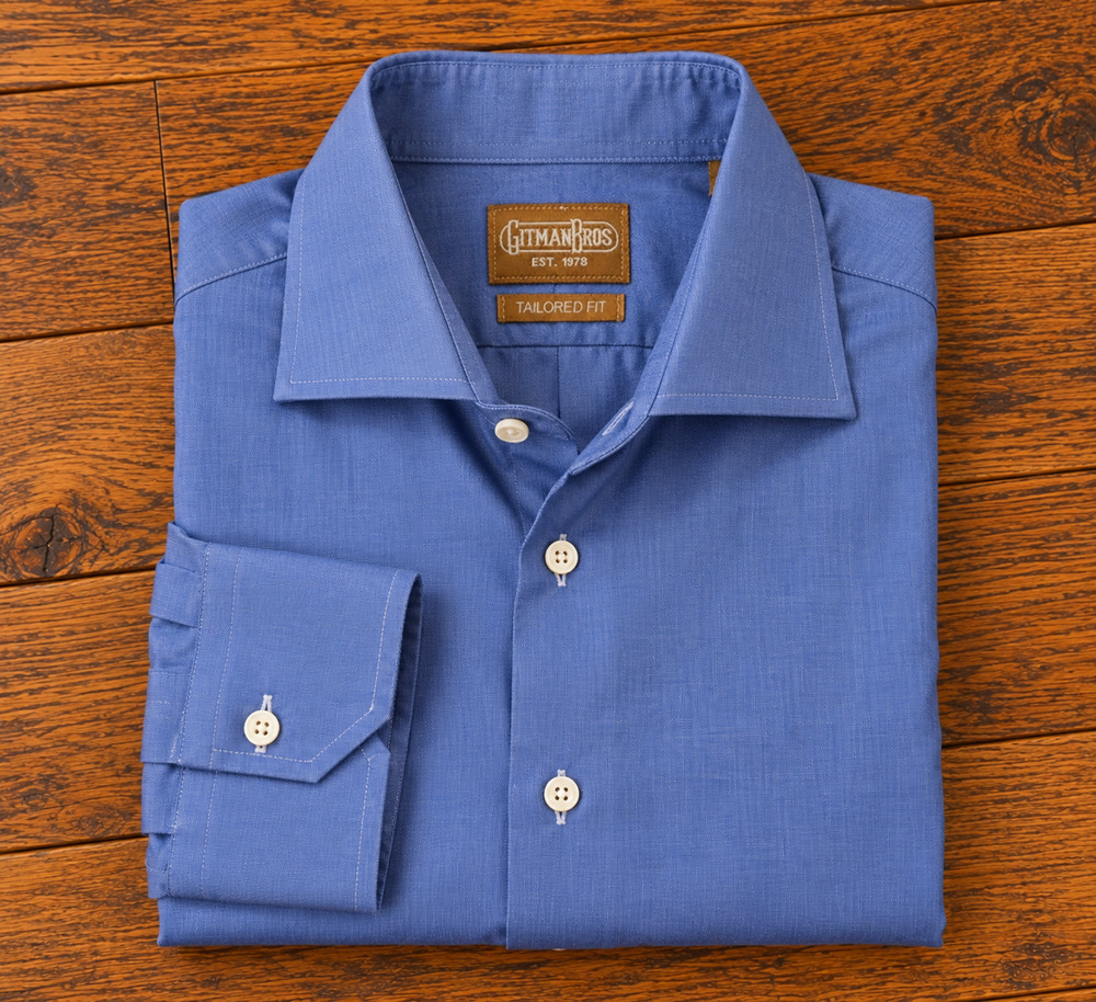 Gitman Bros Dress Shirt Men's 15.5 33 Blue Tailored Fit Cotton USA Made